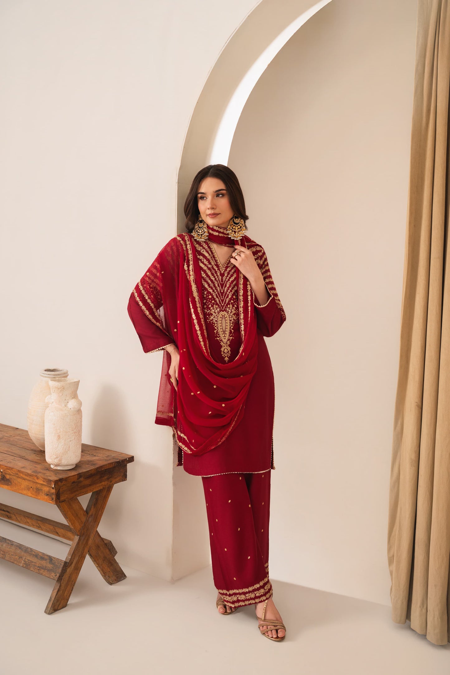 PEACOCK MAROON EMBROIDERED 3PC