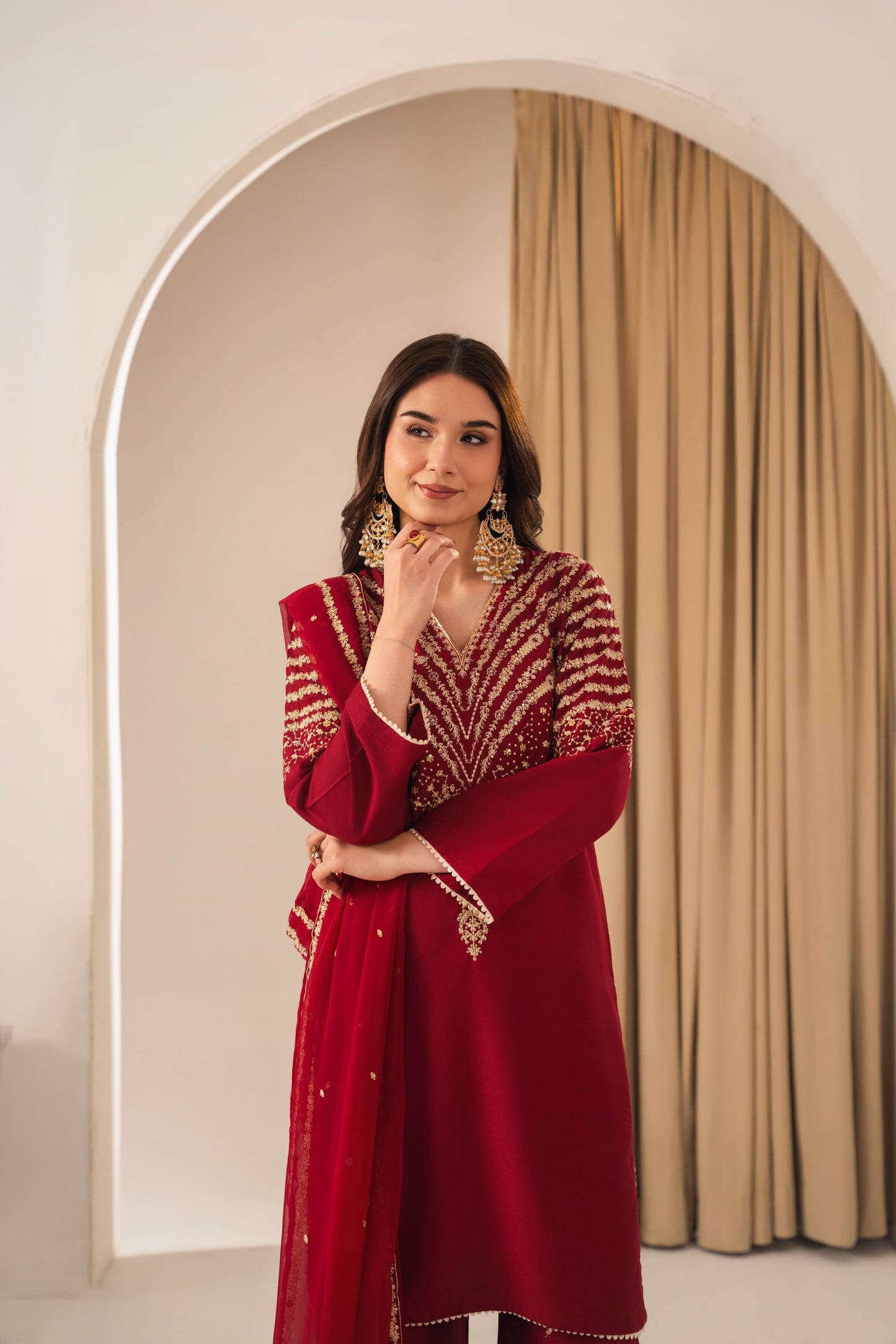 PEACOCK MAROON EMBROIDERED 3PC