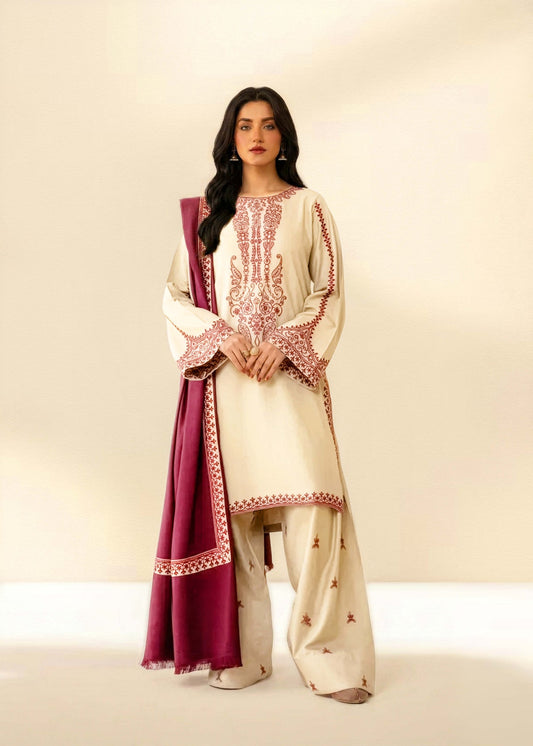 HEER EMBROIDERED-3PC WITH SHAWL