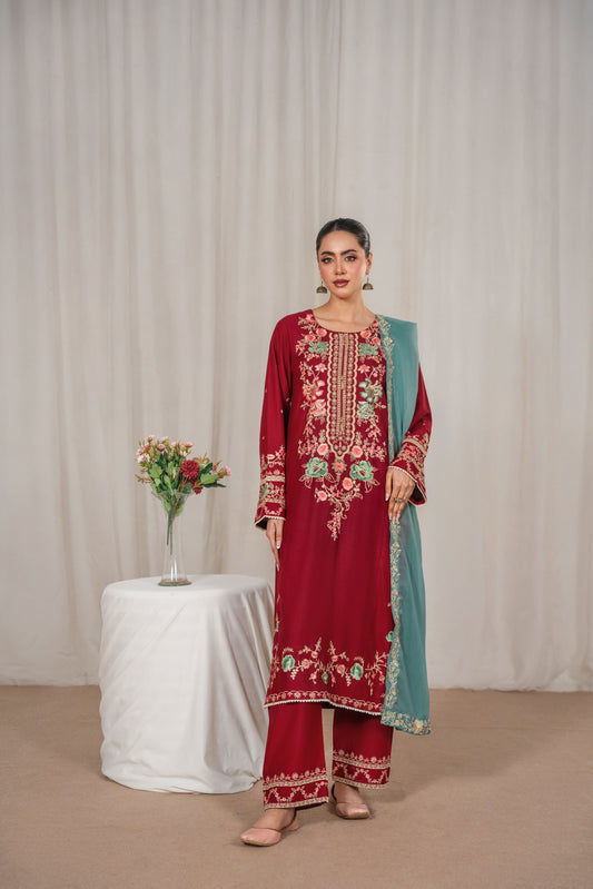 AROHA EMBROIDERED SHAWL 3PC