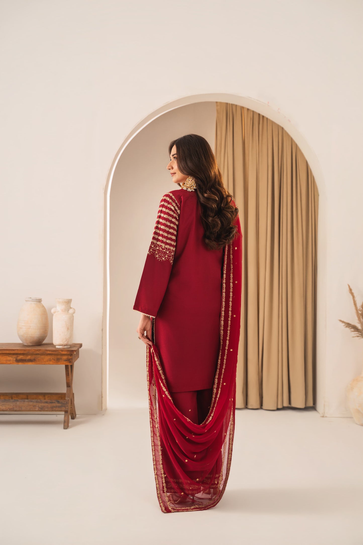 PEACOCK MAROON EMBROIDERED 3PC