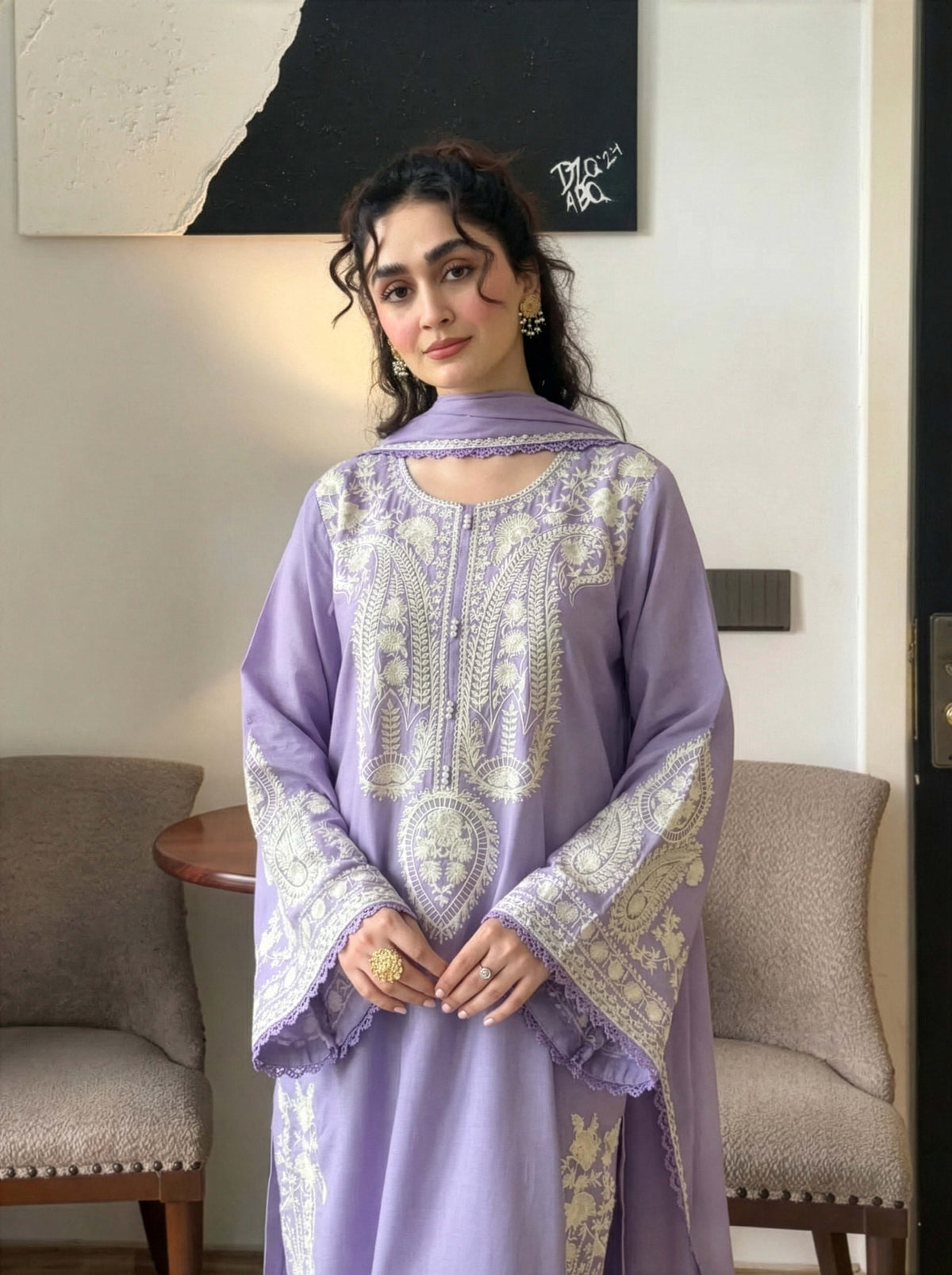AAFREEN LILAC EMBROIDERED 3PC