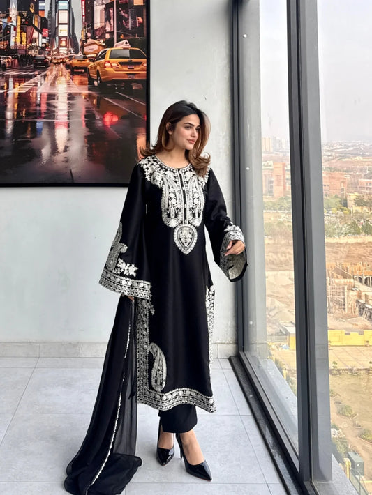 AAFREEN BLACK EMBROIDERED 3PC