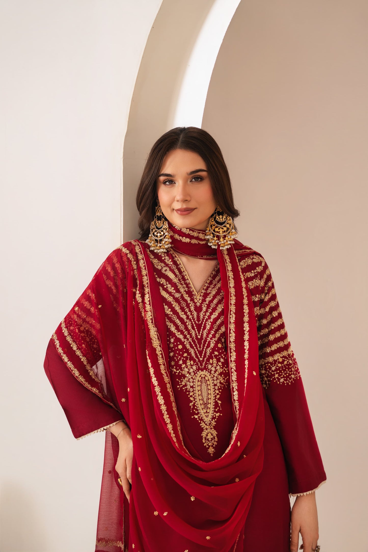 PEACOCK MAROON EMBROIDERED 3PC