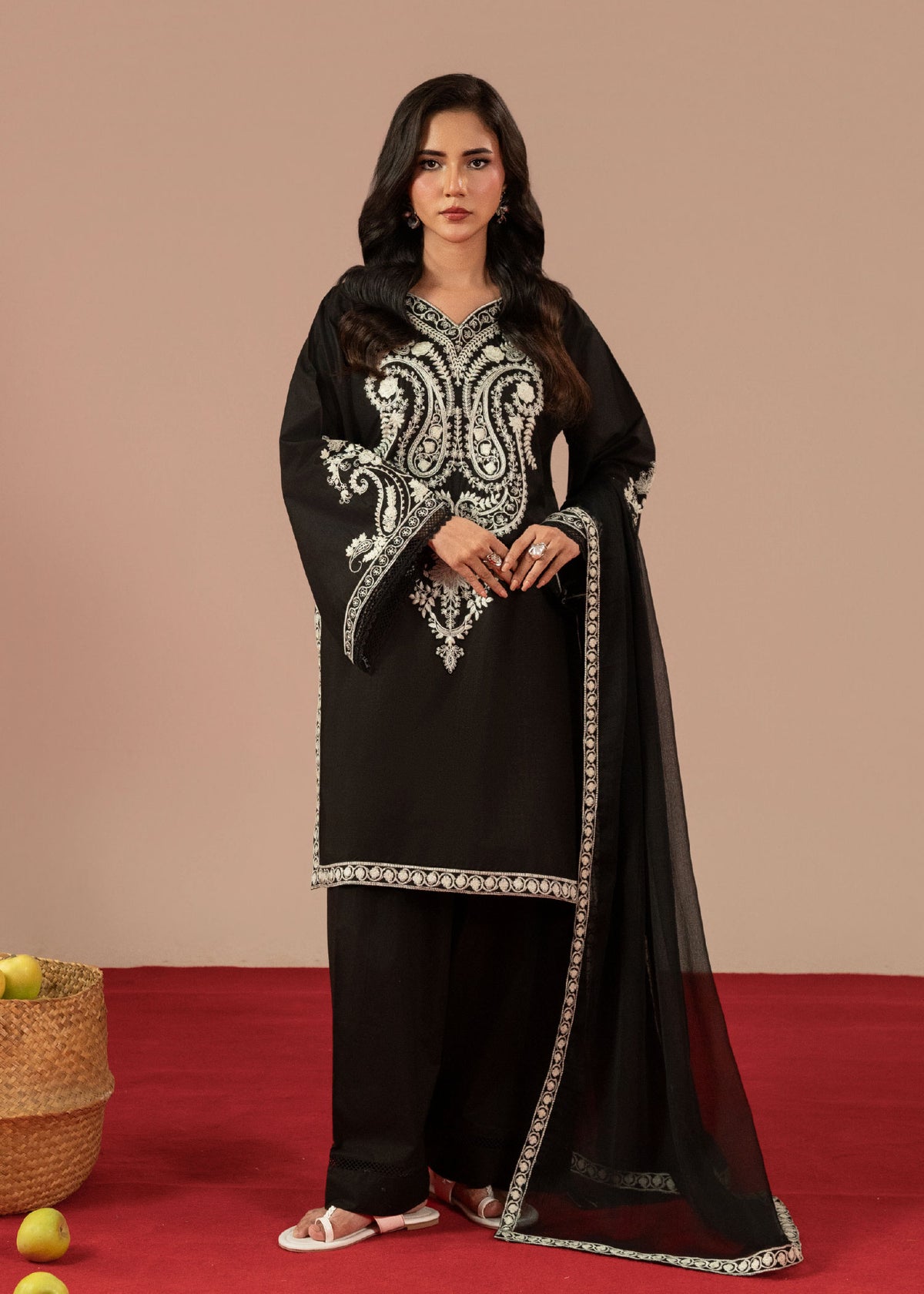 MIDNIGHT BLACK EMBROIDERED-3PC