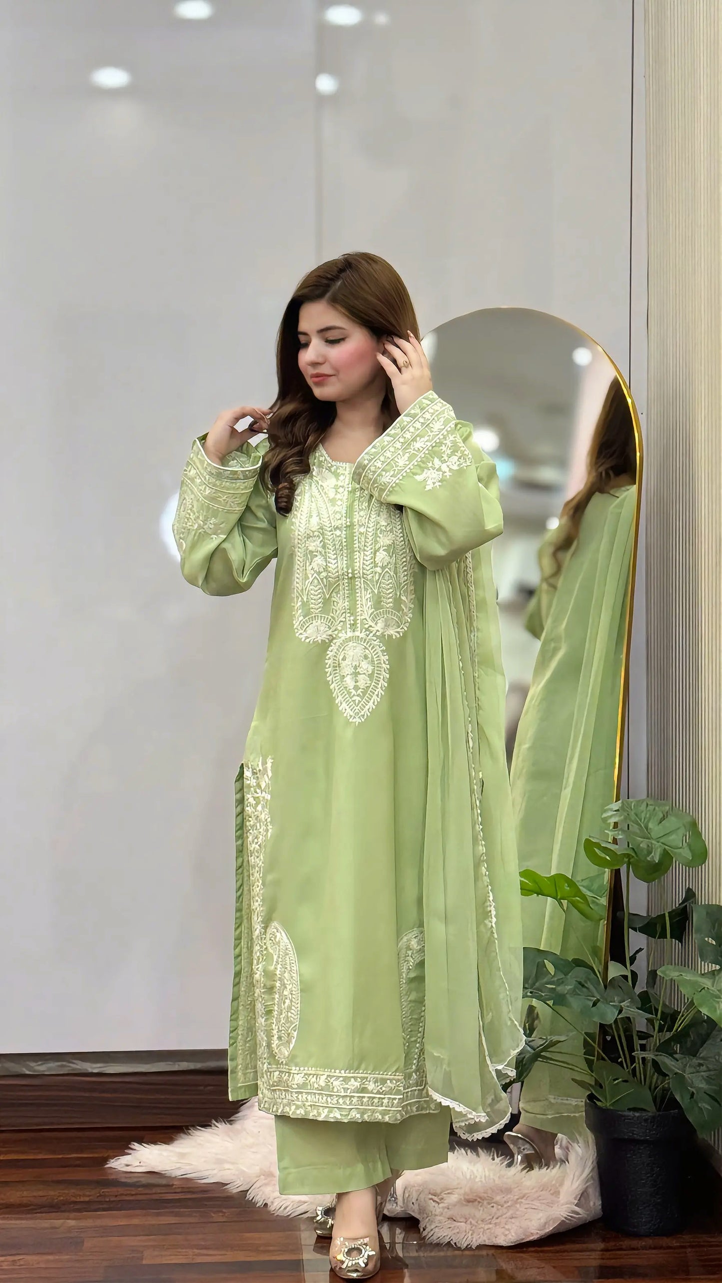 AAFREEN JADE GREEN EMBROIDERED 3PC